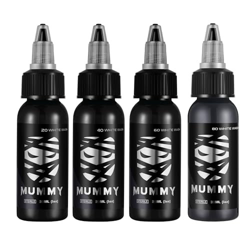 Mummy USA Custom Tattoo Ink Whitewash Set,4 Bottles(1oz Each),Evenly Long Lasting Vibrant and Bright,No Irritation
