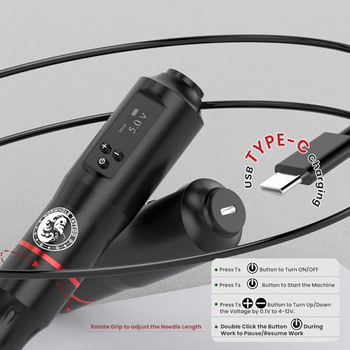 Tattoo Gun Kit, Wormhole Tattoo Kit Wireless Tattoo Machine Kit with 1,600 mAh Capacity Wireless Power Supply Digital LED Display Tattoo Pen Kit WTK279