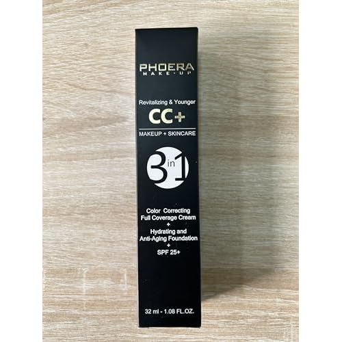 PHOERA CC+ Cream,Full Coverage Foundation£¬Color Correcting Cream,Anti Aging Hydrating Serum & SPF 25+ Sunscreen - Natural Finish - 1.08 fl oz (120 Nude)