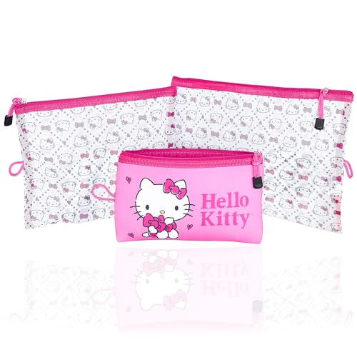 Hello Kitty Travel Pouch 3-Pack Official License, Zipper Pouch Set of 3 in Different Sizes, Makeup Bag