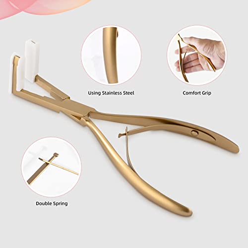 NEWISHTOOL Tape in Hair Extension Tools Kit, Stainless Steel Tape Sealing Pliers Fine Tail Comb Hair Clips & Pads for Human Hair Extension Tape Sealing, Gold Flat Surface Taping Clamp Plier