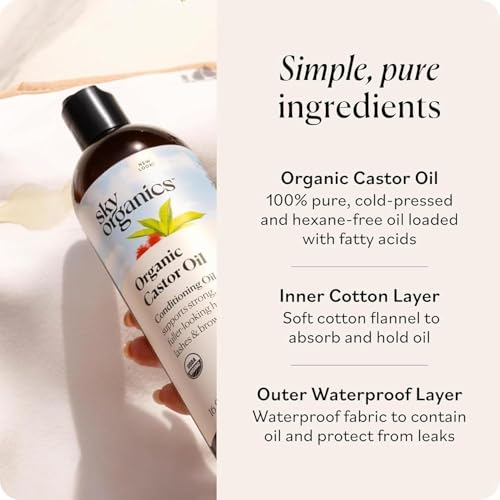 Sky Organics 16oz Castor Oil w/Wraps | Reusable Organic Castor Oil Pack to Boost Body's Wellness, Encourage Rest & Relaxation | Adjustable Elastic Straps Cotton Durable Easy to Use
