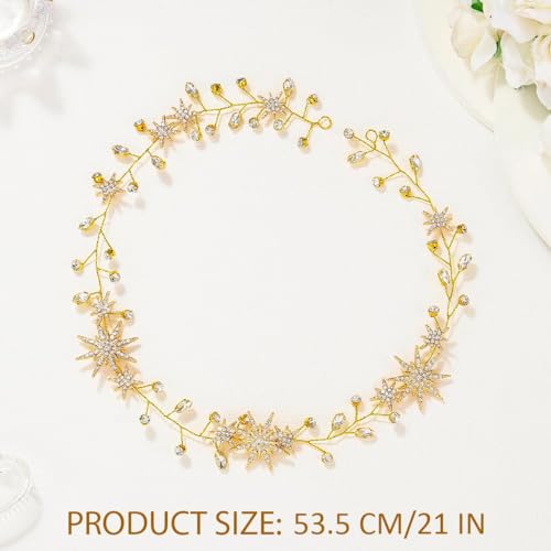 Unicra Star Rhinestone Bride Wedding Vine Gold Bridal Hair Piece Crystal Hair Accessory for Women and Girls (21 Inches) (Gold)