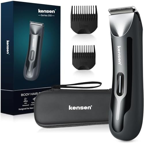 kensen Body Hair Trimmer for Men - Manscape Electric Shavers for Men, Rechargeable Pubic Hair Trimmer with Replaceable Ceramic Blade Head IPX7 Waterproof Wet/Dry Groin Trimmers Ball Shaver (Black)