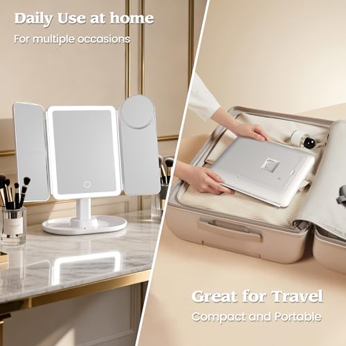 Lupow Makeup Mirror Vanity Mirror with 3 Lighting and Adjustable Brightness,Detachable Height-Adjustable Dresser Mount,2X,3X,10X Magnification,Suitable for Bathrooms,Vanity,Ideal Gifts for Women