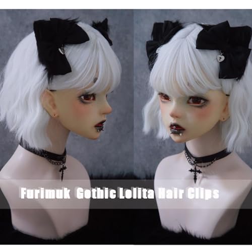 2 Pcs Halloween Gothic Hair Clips Black Lolita Bow Plush Cat Ear Hairpins Hair Barrettes for Women Girls Hair Accessories Cosplay Halloween Party Tea Party