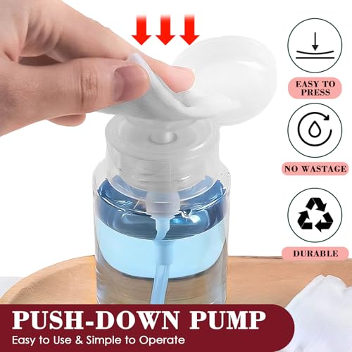 4 Pack Push Down Pump Dispenser 6.7oz/200ML & 80ML Empty Acetone Dispenser Push Top Alcohol Bottles Containers for Nail Polish Makeup Remover Water Facial Toner