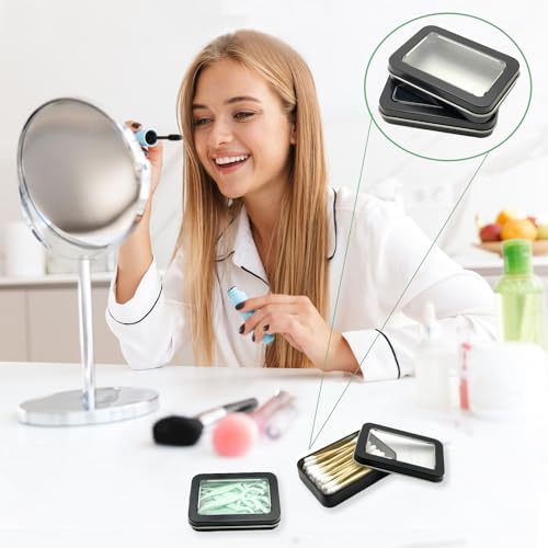 Cotton Swab Holder for Travel, 2 Pcs Portable Small Dental Floss Holder Empty Metal Cotton Ball Holder, Travel Floss Picks Case with Dustproof Lid for Cotton Swabs Hair Ties Floss, Black