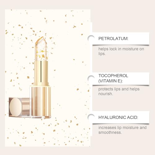 Transferproof Color Changing Lipstick,Gold Crystal Ph Lipstick Color Changing,Clear Lip stick That Changes Color,Long Lasting 24 Hours Moisturizing Glossy Shine Lip Gloss for Women (1pcs)