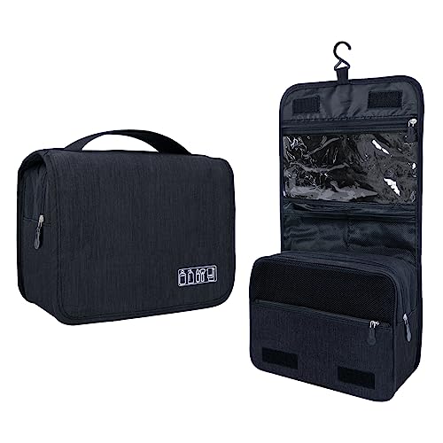 Large Capacity Toiletry Bag Travel Bag with Hanging Hook for Men and Women Waterproof Travel Cosmetic Bag Bathroom Storage Bag for Brushes Set,Full-Sized Shampoo,Toiletries,Accessories-Black