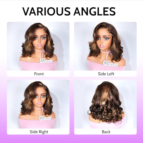 Glueless Wig Pre Plucked Pre Cut 4/27 Lace Front Wigs Human Hair Wear And Go Ombre Curly Bob Wig 200% Density 6x5 HD Lace Wigs Loose Body 100% Remy Human Hair Wigs 18 Inch