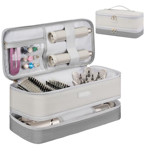 Travel Carrying Case Compatible with Shark Flexstyle/FlexFusion/Hair Dryer,Double-Layer Hair Hot Tools Storage Bag Fits for Dyson Airwrap Styler/Supersonic Hair Dryer and Attachments,Grey-Bag Only