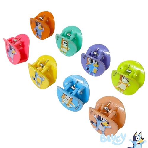 LUV HER Bluey Girls Butterfly Hair Clips - 8 Cute Hair Clips with Small Soft Claw, Clips for Every Occasion - Multi Color with Your Favorite Bluey Characters - Ages 3+
