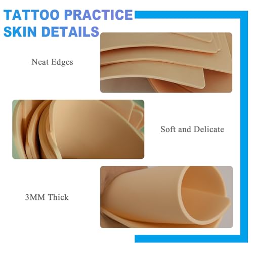 Emalla 3MM Tattoo Skin Practice - 12Pcs Premium Silicone Fake Skin for Tattoo Training 7.48"x5.6" Double Sides 3mm Fake Skin for Beginners and Artists