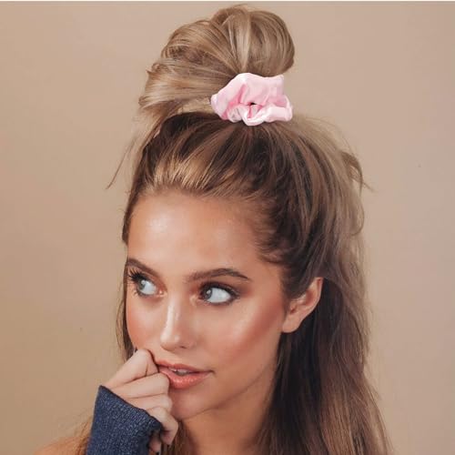Pink Silk Hair Scrunchies for Women Girls 12Pcs Bulk for Thick Hair No Damage Hair Ties Accessories