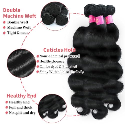 12A Brazilian Body Wave Human Hair 4 Bundles 20 22 24 26 Inch 100% Unprocessed Brazilian Virgin Human Hair Weave Bundles Body Wave Hair Extensions Natural Color