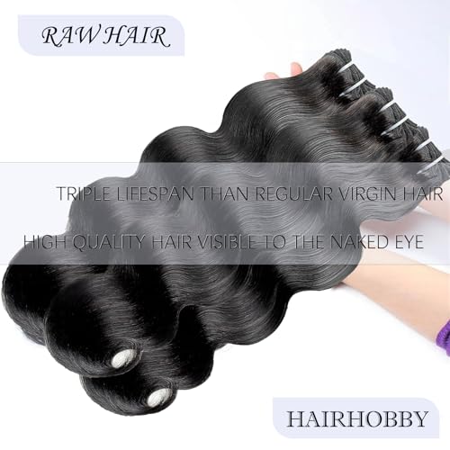 Body Wave Brazilian Human Hair 3 Bundles Human Hair for Black Women 16 18 20 Inch 12A Grade 100% Unprocessed Straight Virgin Hair Bundles Hair Extensions Natural Color