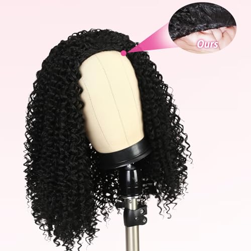 SENSAIRUITE Deep Wave Half Wig Human Hair Curly Half Wigs for Women - Upgrade Drawstring 3 in 1 Seamless Flip Over Glueless Wig 20-inch Natural Black
