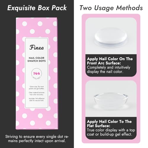 Finea 144pcs Gel Nail Polish Color Display Swatch Dots with Stickers Clear Transparent Acrylic Plastic Labels Nail Art Paint Color Analysis Chart Sample Accessories Nail Tech Must Have Salon Supplies