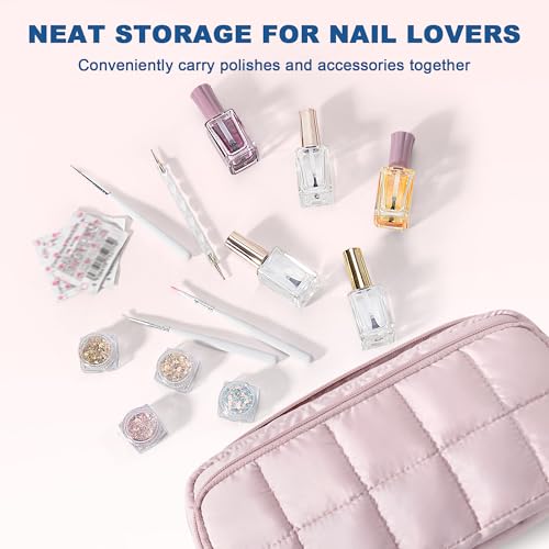 LUXJA Puffy Nail Polish Organizer Case Holds 12-18 Bottles (15ml/0.5 fl.oz), Lightweight Nail Polish Storage with Pockets for Manicure Kit (Bag Only), Pink