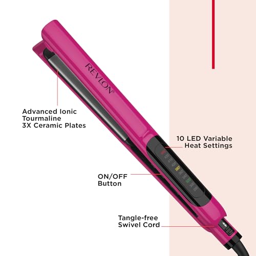 REVLON Ceramic Coated 1 Inch Flat Iron - Hair Straightener Helps Fight Frizz & Enhances Shine for Sleek Styles or Loose Waves, Travel Ready Flat Iron