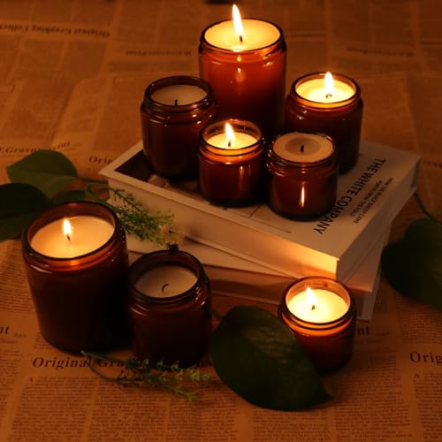 2 Pack 4 oz Amber Glass Jars with lids, Cosmetic Jars with Inner Liners and Black Lids, Lotion Jars, Candle Making Jars for Lotions, Scrubs and Cosmetic, Lables and Spatulas Include