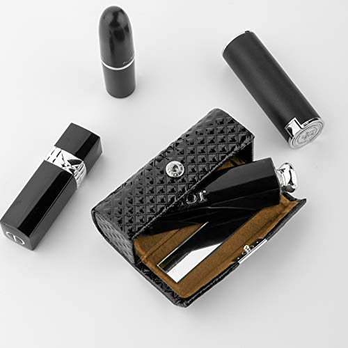 Beautyflier Women¡¯s PU Leather Lipstick Case Holder with Mirror Rectangle Makeup Travel Cases for Purse Lipstick Holder (Black)