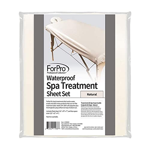 ForPro Professional Collection Waterproof Massage Table Cover, Protective Spa Treatment Sheet Set for Massage Tables, Machine Washable, includes Massage Fitted Sheet and Face Rest Cover, Natural