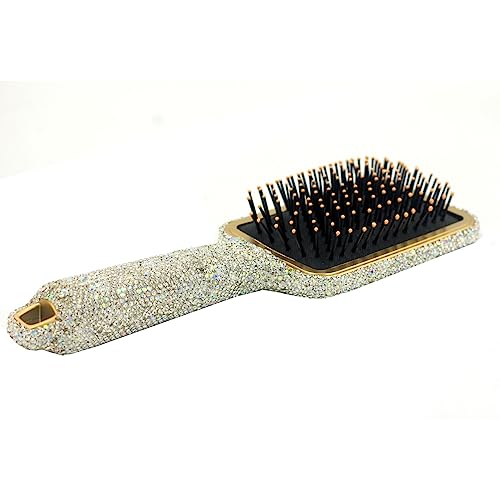 Hair Brush - Detangle Hair and Comb, Massage Cushion, Anti-static, Smooth and Sleek Hair, Luxury Rhinestone Design Suitable for Women (Square01 Silver)