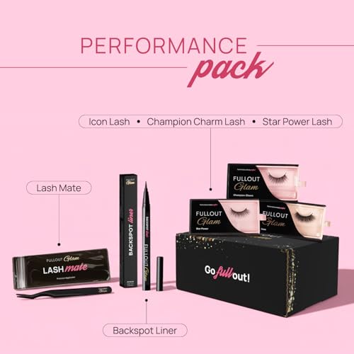 Full Out Glam Magnetic Eyelashes and Eyeliner Kit - Contains 3 Styles of Reusable Magnetic Lashes, LashMate Applicator, BackSpot Liner - Easy to Wear, No Glue Needed, Performance Gift Set