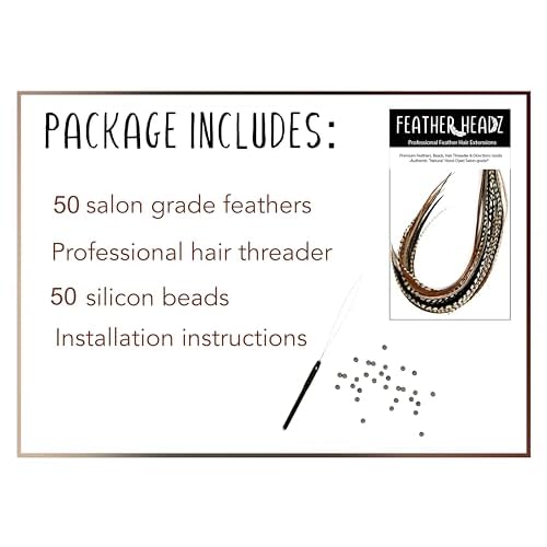 50 Natural Color Hair Extensions ? 7¡±?11¡± Long ? DIY Rooster Kit with 50 Micro-Link Beads ? 100% Real Feathers ? Eye-Catching Boho Style