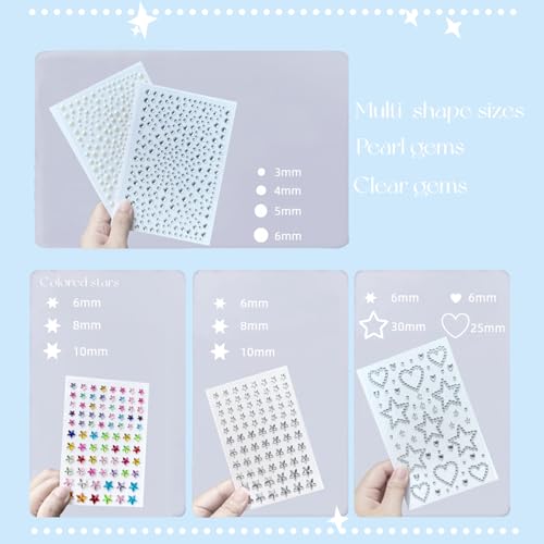 Star & Pearl Face Eye Gems, Self-Adhesive Hair Jewels, Sparkly Face Jewels for Makeup, Stick on Gems Pearl Rhinestones Stickers, Rave Accessories for Hair, Eye, Kids, Women