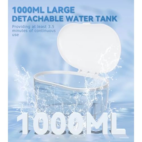 Water Dental Flosser for Teeth Cleaning with 1000ML Large Capacity and UV Storage, 10 Adjustable Pressure Electric Oral Irrigator with 7 Jet Tips for Home Use, Gums, Braces (Ivory White)