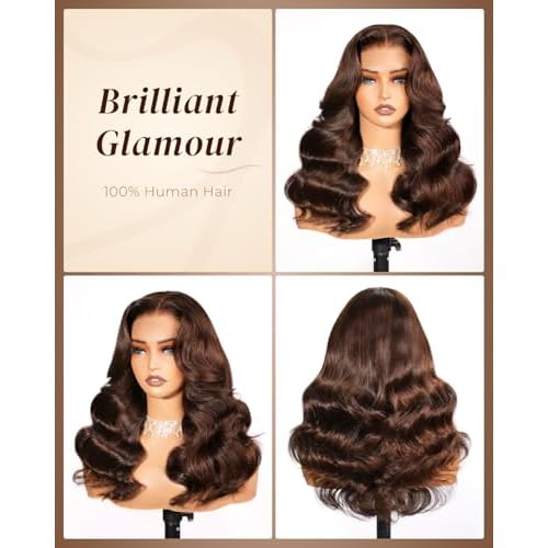 Arabella 5x6 Glueless Wigs Chocolate Brown Human Hair Wig Pre Plucked Pre Cut 210% Density Glueless Wigs 100% Human Hair 12a Pre Plucked Bleached Knots Body Wave Wig Density Drawstring Wig 20inch