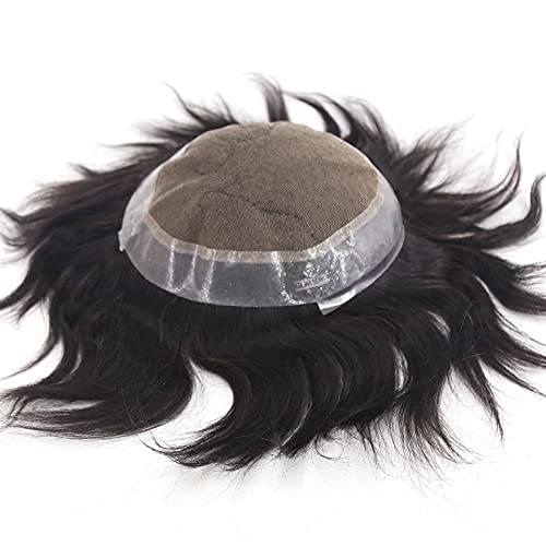 zigzag hair Mens Toupee 8x6inch Australia Toupee for Men Real Human Hair Soft Thin Skin Straight Mens Toupee Human Hair French Lace with PU around Base Men's Wig Systems Hairpiece (8x10inch, #1B)