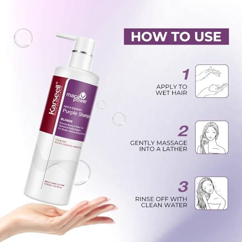 Karseell Purple Shampoo for Blonde Silver Gray Highlighted Hair Professional Neutralizes Brass & Yellow Tones 16.90 oz 500ml