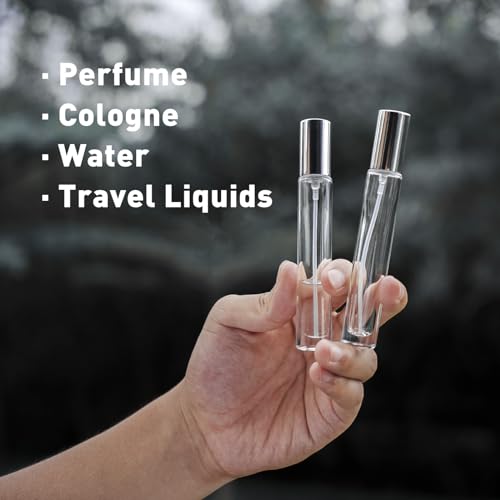 Travel Perfume Bottle Refillable, 16pcs 10ML Mini Glass Perfume Containers with Funnel and Label, Empty Portable Leak-proof Fragrance Bottles Spray Atomizer Pump Bottle Kit for Toiletries