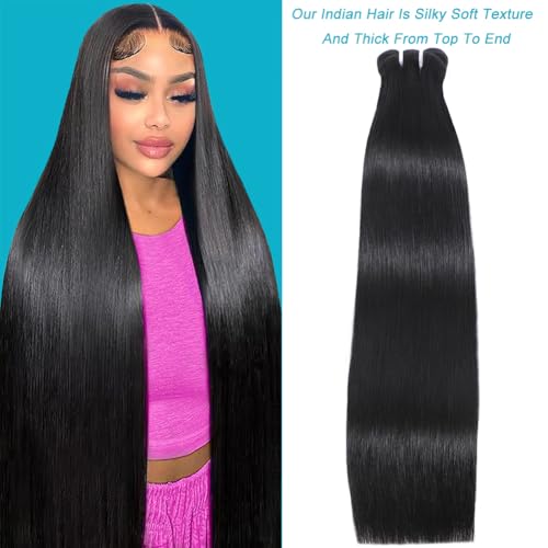 Indian Raw 1 Bundle Human Hair,16A Super Soft Silky Straight Human Hair Bundles,Salon Quality Full And Thick No Tangle Triple Lifespan Than Regular Virgin Hair Natural Black 22 Inch