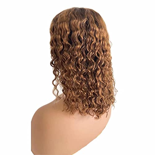 Ombre Brown Curly Brazilian Remy Human Hair Glueless 13¡¿6 HD Lace Front #4/30 Colored Preplucked Deep Part Closure Lace with Baby Hair for Black Women 150% Density 8 Inch
