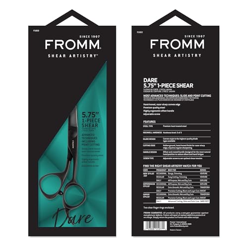 Fromm Dare 5.75" 1-Piece Precision Slide and Point Hair Cutting Shears with Semi-Convex Blade for Expert Salon Stylists, Matte Black Japanese Steel Scissors