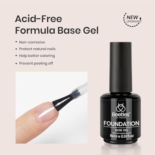 Beetles 2 Pcs 15ml No Wipe Gel Top Coat and Base Coat Set - Shine Finish and Long Lasting Soak Off LED Nail Lamp Gel Base Top Coat Finish Nail Art Design Manicure Gifts for Women