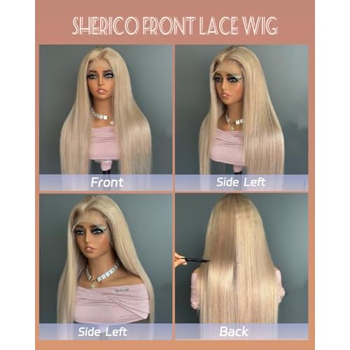 Sherico Ash Blonde Wigs Human Hair for Black Women,Glueless 13X6 HD Ash Blonde Lace Front Wigs Wear and Go Ash Gray Straight Lace Frontal Wig Pre Plucked with Natural Hairline 180 Density