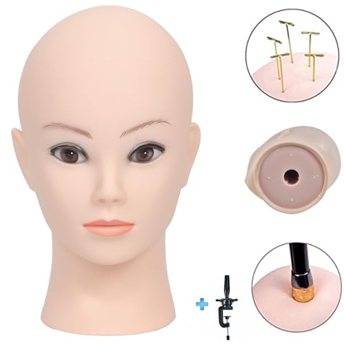 Female Cosmetology Bald Manikin Mannequin Head for Wigs Making Wig Display Hat Display Glasses Display with Free Clamp