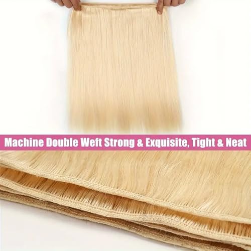 613 Bundles Human Hair Extensions 100g/Bundle 613 Color Real Human Hair Extensions For Women Light Blonde Color Human Hair Bundles 2-3set Can Be Full Head (Straight Hair, 24 Inch)