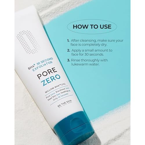 BE THE SKIN BHA+ Pore Zero 30 Second Exfoliator - Pore Erasing Face Peeling Gel with Salicylic Acid, Aloe Vera - Removes Dead Skin & Sebum - Glass Clear Skin, Korean Skincare, 3.38oz.
