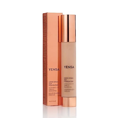 YENSA Serum Foundation Makeup - Super Silk Full Coverage Foundation Enriched with Peptides, Vitamin C & Ferulic Acid to Help Reduce Fine Lines, Wrinkles & Dark Circles - Tan 1 (1 oz)