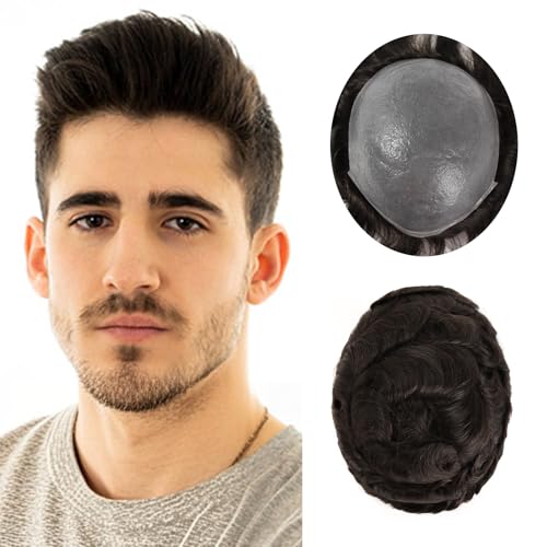 ROSELOVER 8x10 Inch PU Thin Skin Toupee for Men - 0.03mm Human Hair Replacement System,Natural Look Hair Prosthesis Units for Men, Durable & Breathable Hairpiece,Off Black