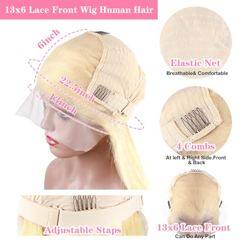 613 Lace Front Wig Human Hair 28 Inch 180% Density 13x6 HD Transparent Body Wave Blonde Lace Front Wigs Human Hair Blonde Lace Frontal Human Hair Glueless Wig