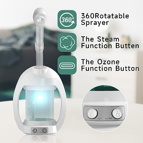 Facial Steamer-Face Steamer for Facial Deep Cleaning, Vaporizador Facial for Esthetician and Nano Ionic Hot Steam for Face, Professional Facial Steamer with a Headband and Acne Needle Set.(Blue)