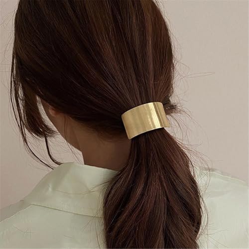 papasgix Metal Hair Ties, Metal Geometric Elastic Hair Ties, Hair Cuff Wrap Gold Hair Ties for Thick Hair Elastic Hair Ties for Women Hair Accessories (Gold-16)